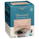 Roasted herbal tea box with dandelion coconut organic label and 10 tea bags