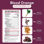 Nutrition facts panel for roasted herbal tea, listing ingredients and amounts
