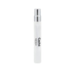 White perfume travel spray with clear silver nozzle, Caché label