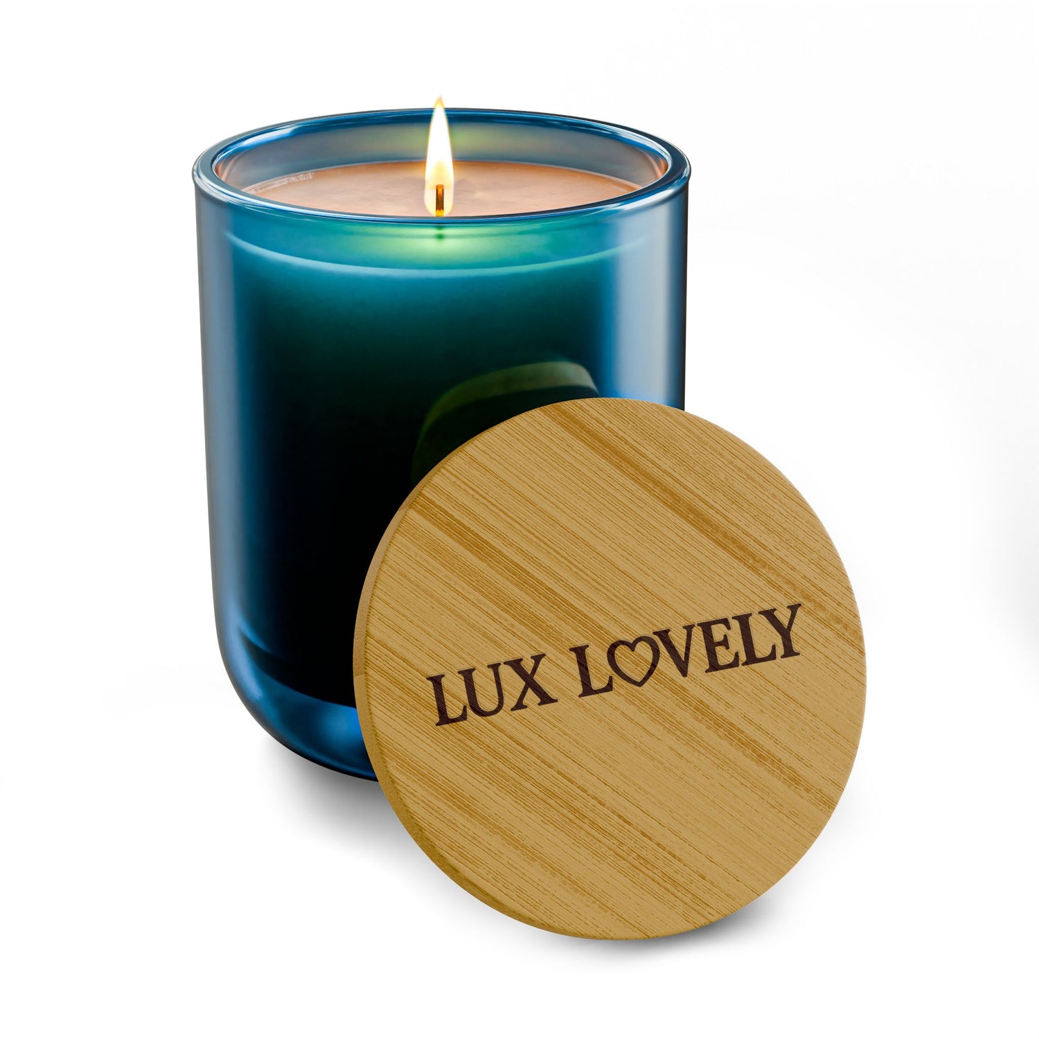 Lux Lovely Deep Blue Glass Soy Candle 14oz