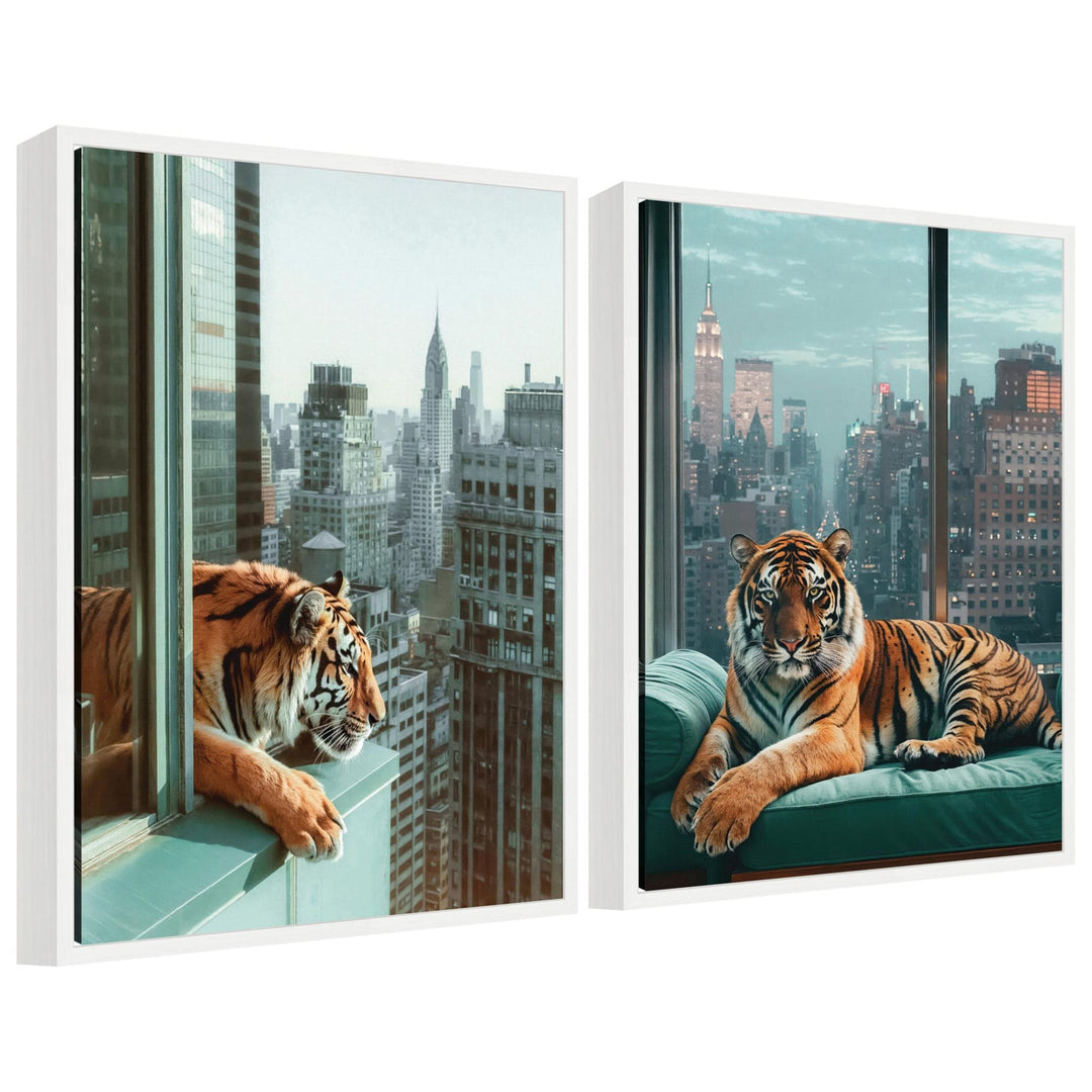 Sylvie Urban Tigers in New York Framed Canvas Art Set by Michael Schauer