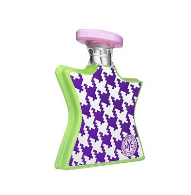 Bond No.9 Central Park West eau de parfum bottle, green with purple-white pattern, pink cap