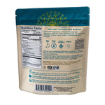 Teecchino instant dandelion herbal coffee back label pouch with nutrition facts.