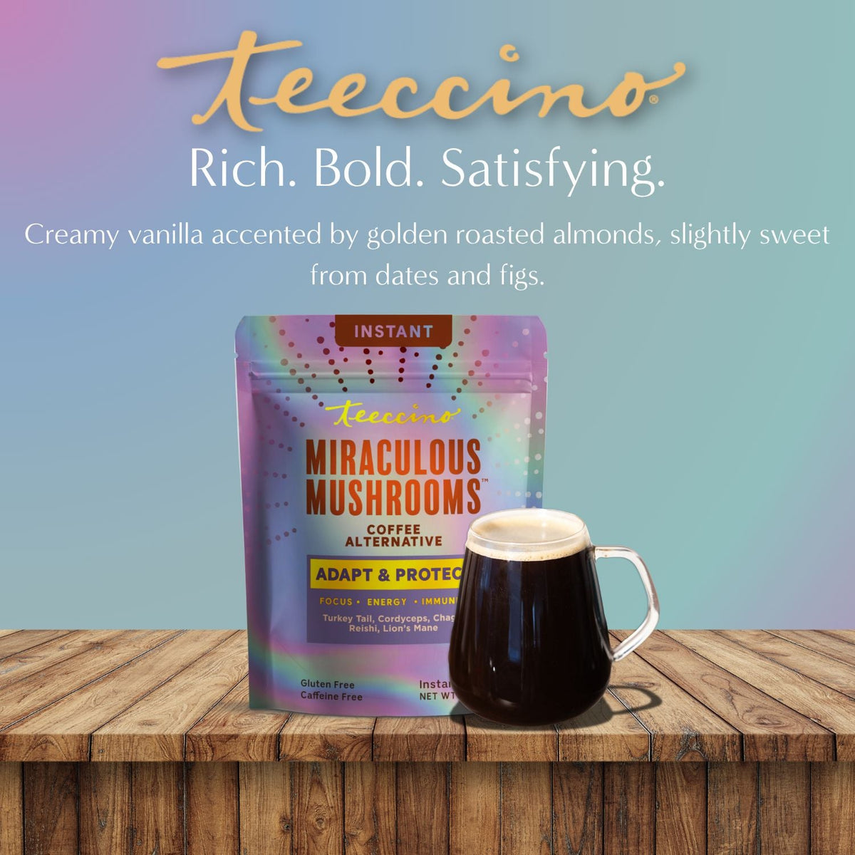Instant herbal coffee pouch with mug, Rich Bold Satisfying flavor notes