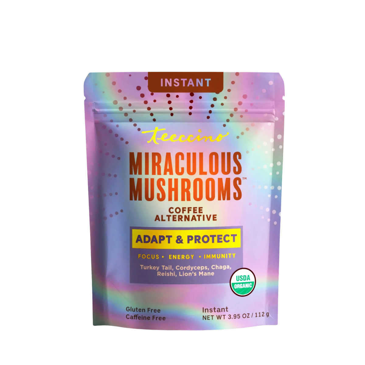 Instant herbal coffee alternative pouch, Miraculous Mushrooms Adapt & Protect, gluten-free