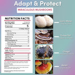 Adapt & Protect nutrition facts panel with ingredient callouts and food photos