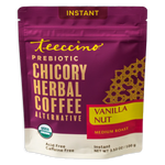 Teecino instant prebiotic chicory herbal coffee pouch, vanilla nut, medium roast, front