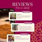 Teecino vanilla nut herbal coffee pouch shown with customer reviews graphic