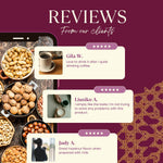 Instant hazelnut herbal coffee marketing graphic with customer review cards and coffee cup