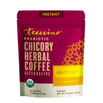 Instant hazelnut herbal coffee pouch, dark purple with hazelnut medium roast label