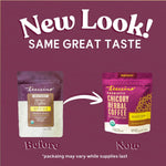 Instant herbal coffee pouch set showing Before and Now mocha packaging