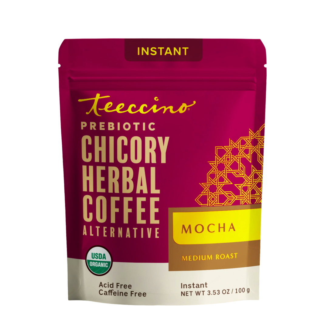 Mocha instant herbal coffee pouch, purple and gold, medium roast, 3.53 oz