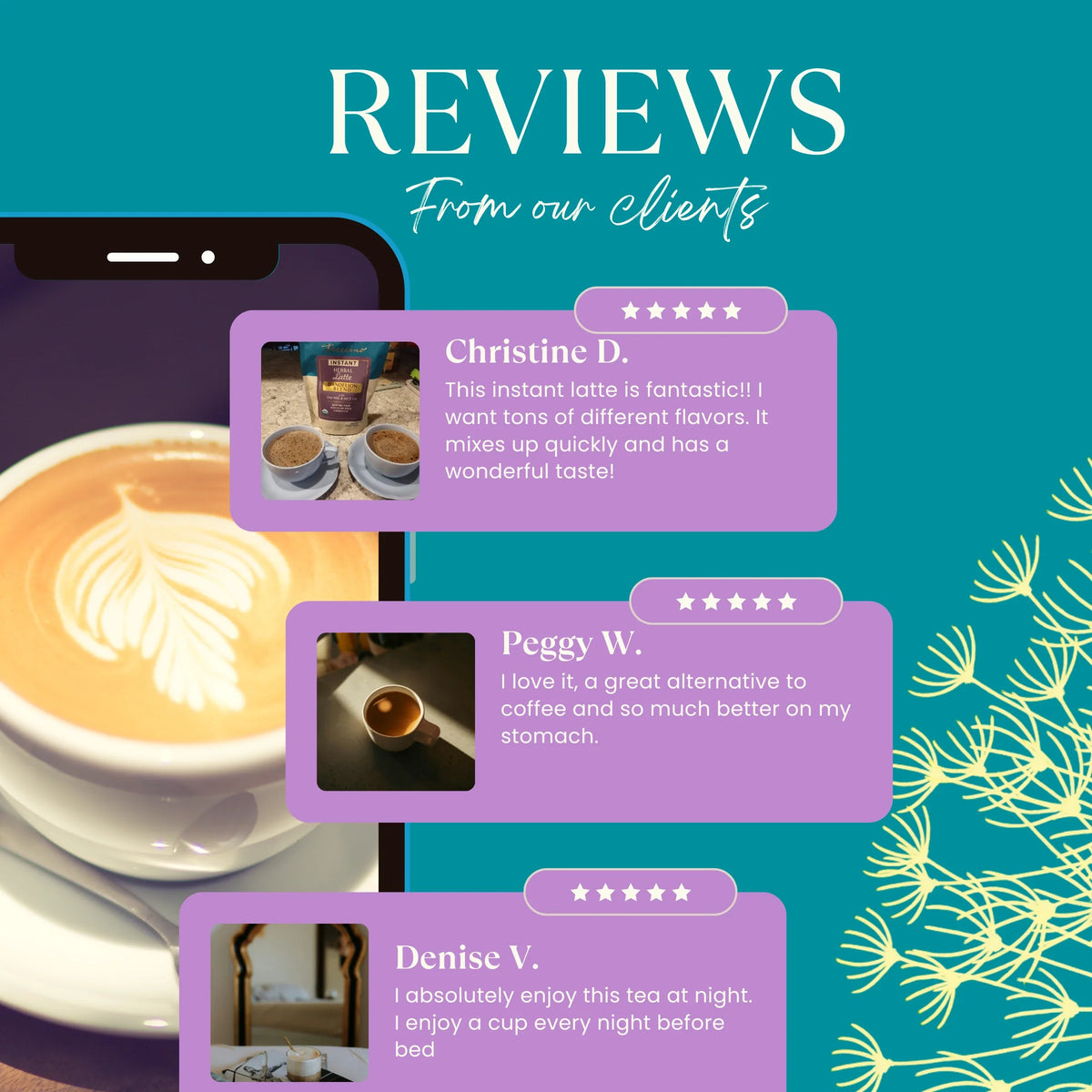 Reviews banner with three customer cards and star ratings