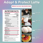 Instant herbal latte supplement pouch with adapt & protect label and nutrition facts panel