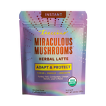 Instant herbal latte pouch with Miraculous Mushrooms Herbal Latte Adapt & Protect label