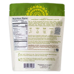 Back of green instant French roast herbal latte pouch with nutrition facts