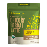 Green instant prebiotic chicory herbal latte pouch, French roast flavor