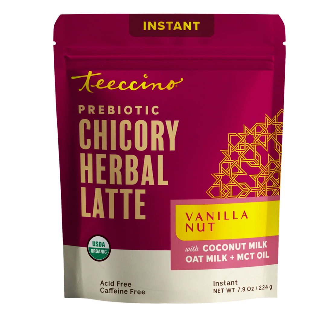 Instant herbal latte mix bag, Vanilla Nut flavor, prebiotic chicory, instant