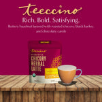 Teecino instant hazelnut herbal latte pouch with mug