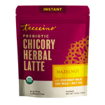 Instant chicory herbal latte mix pouch, hazelnut flavor, oat milk & MCT oil