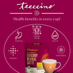 Instant herbal latte pouch with a small latte cup, TEECCINO logo