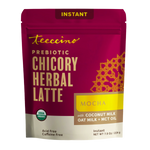 Teecino instant herbal latte mocha pouch, dark purple bag with gold label