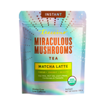 Teeccino Miraculous Mushrooms Matcha Latte tea pouch, instant label on blue-green package