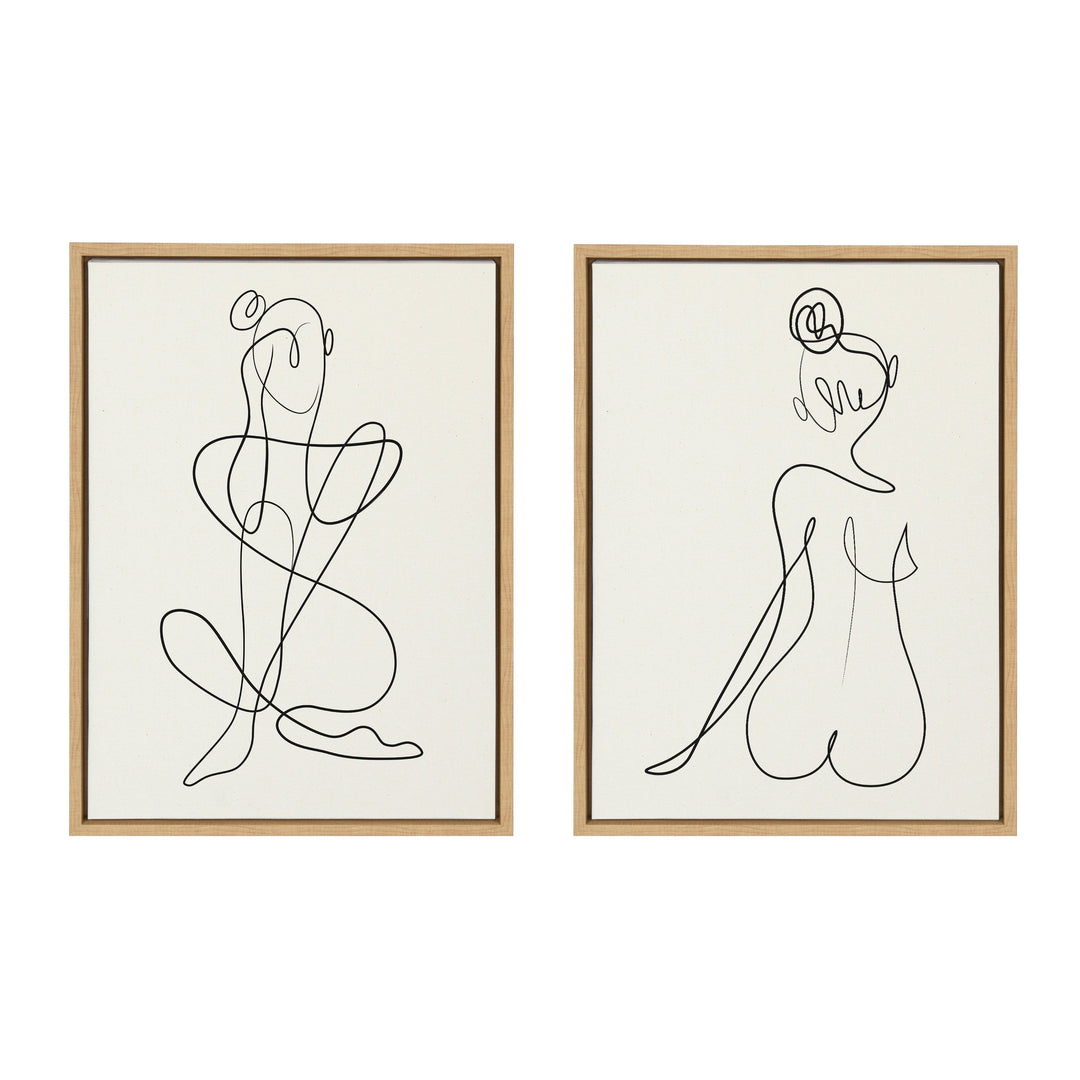 Sylvie Thinking of You Line Art and Sitting Beauty Framed Canvas Set by Rachel Lee of My Dream Wall