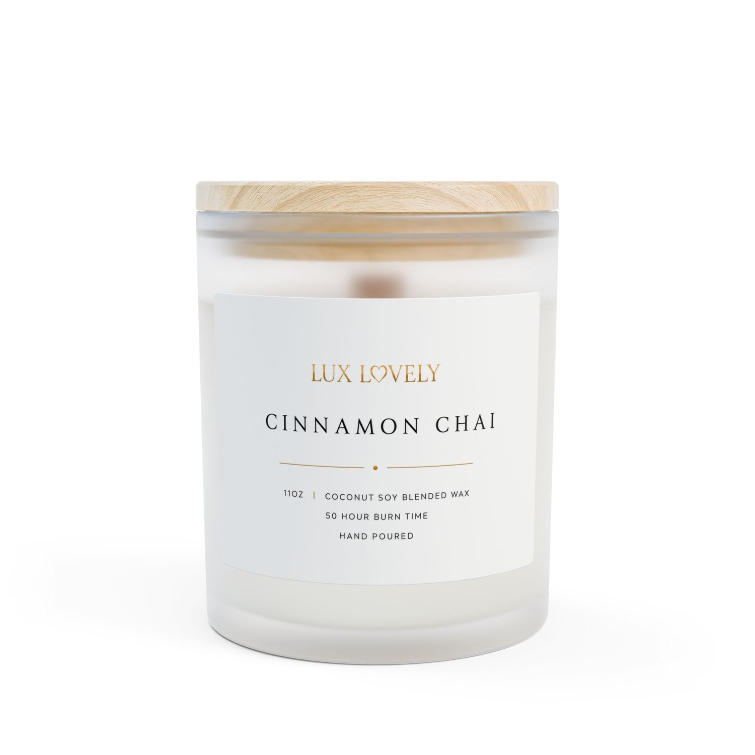 Lux Lovely Cinnamon Chai Frosted Glass Candle – Cozy Scented Soy Candle 11oz
