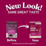 Before and now packaging comparison for Teeccino almond amaretto roasted herbal tea