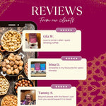 Almond Amaretto roasted herbal tea box with review cards and rating stars