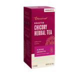 Almond Amaretto roasted herbal tea box front panel with PREBIOTIC label