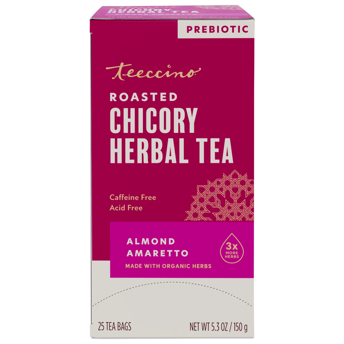 Almond amaretto roasted herbal tea box, prebiotic, caffeine free, 25 tea bags