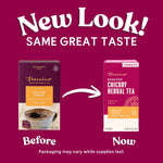 Teeccino English Toffee and roasted chicory herbal tea boxes with swap arrow
