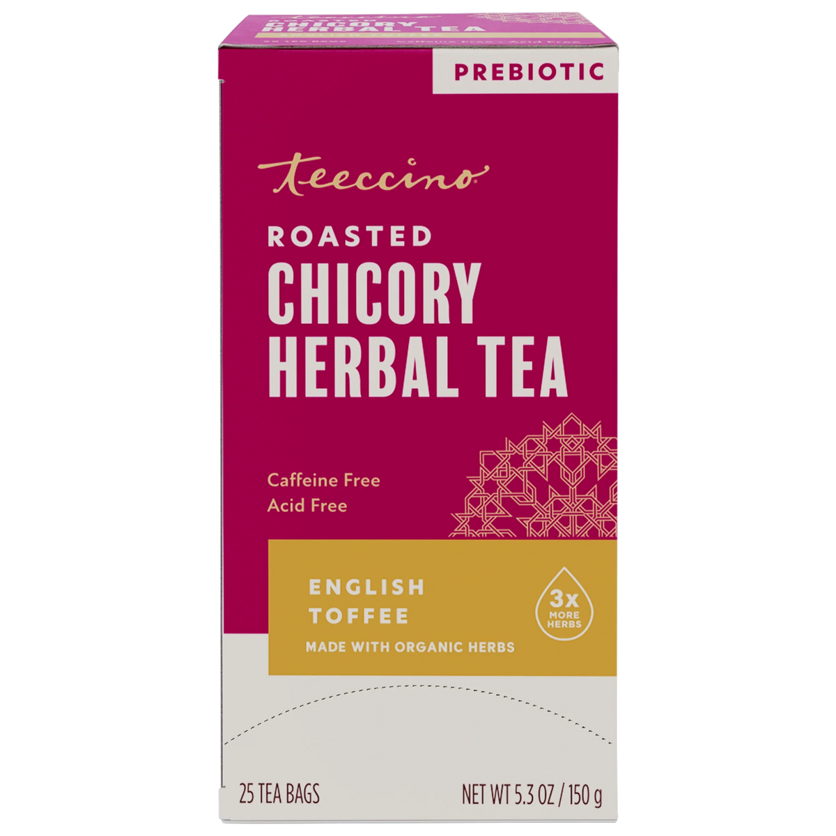 Teeccino roasted chicory herbal tea box, English Toffee, prebiotic, caffeine-free
