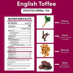 Nutrition facts panel for roasted herbal tea, includes chicory prebiotic inulin