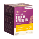 Teecino Roasted Chicory Herbal Tea box, hazelnut prebiotic, side view