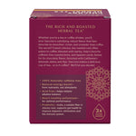 Roasted herbal tea box back panel with bullet benefits and 3x more herbs badge