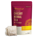 Roasted chicory herbal tea pack with hazelnut label and 50 tea bag sachets