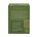 Green tea box back panel with ingredient and benefit list and 3x more herbs badge
