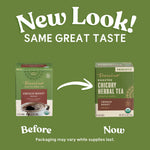 teeccino French roast tea packaging side-by-side: small and new look boxes