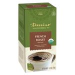 teeccino French roast roasted herbal tea box with cup of dark tea pictured