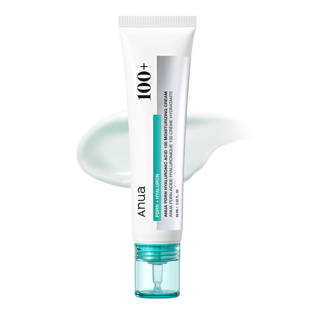 Hyaluronic acid moisturizing cream tube with white body and teal screw cap