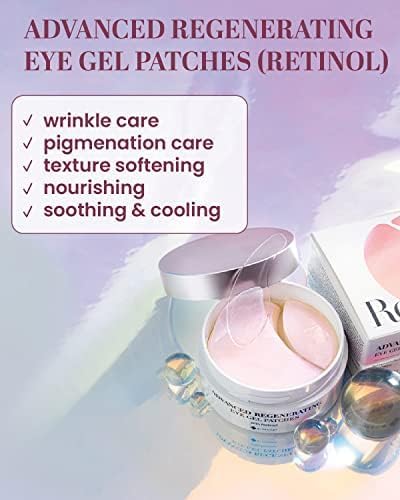 Eye gel patch set with pink hydrogel patches and jar, featuring care benefits