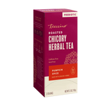 Prebiotic roasted chicory herbal tea box, pumpkin spice, side view, 25 tea bags