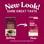 Teecino Maple Pecan herbal tea package comparison: Before and New Look.
