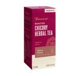 Teecino roasted chicory herbal tea box side, prebiotic, Maple Pecan, caffeine-free.