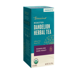 Teecino roasted herbal tea box with dandelion dark roast label and prebiotic badge