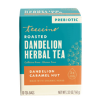 Teecino roasted dandelion herbal tea box, prebiotic, caramel nut flavor, 10 tea bags