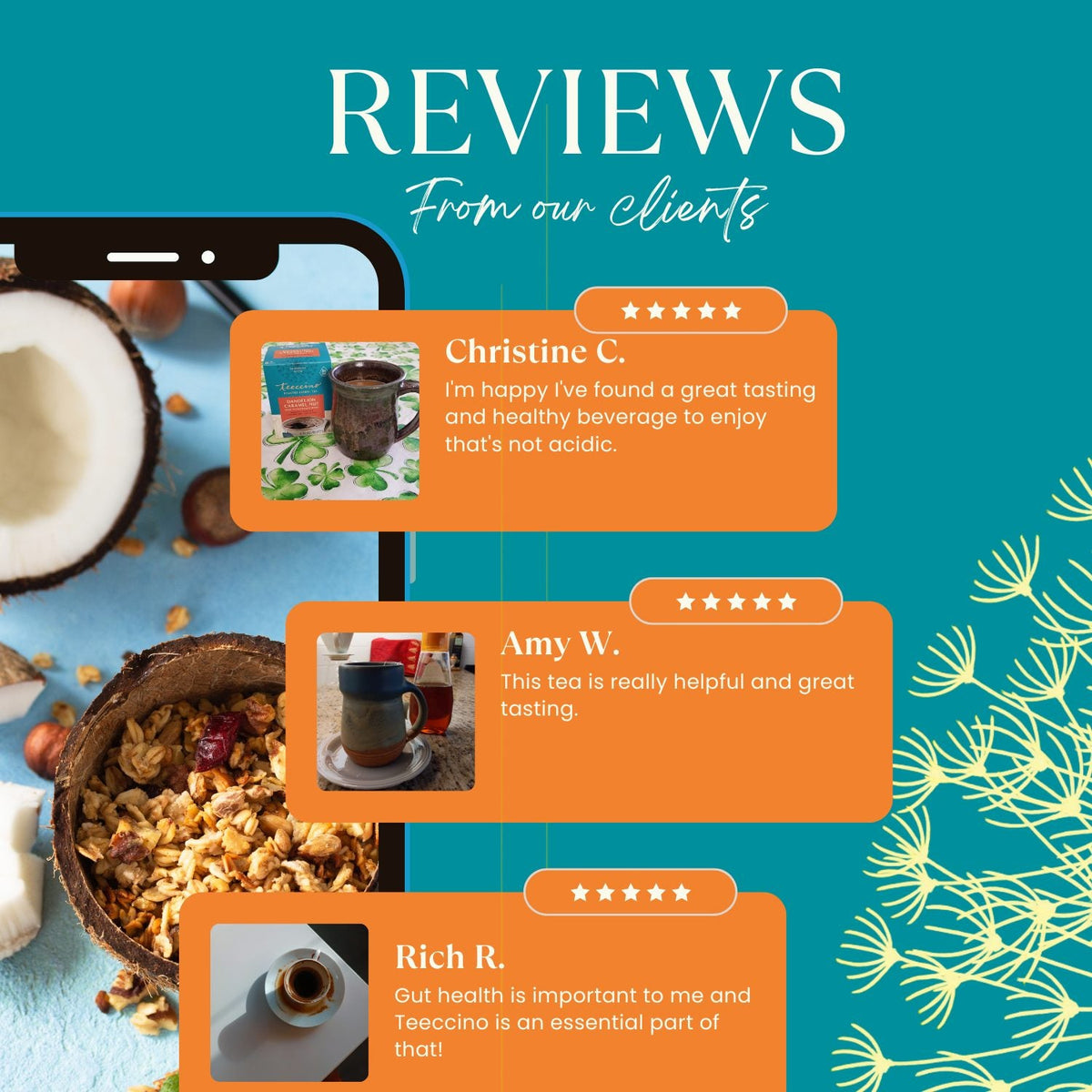 Customer reviews graphic for roasted dandelion herbal tea